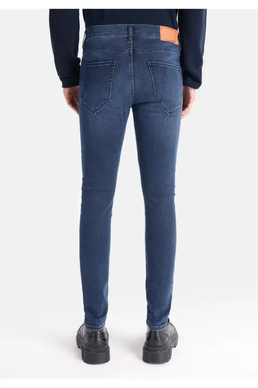 Skinny Fit Düşük Bel Dar Paça Erkek Koyu İndigo Jean Pantolon - ZINTER WASH - 2