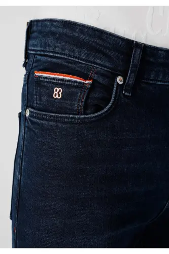 Skinny Fit Yüksek Bel Dar Paça Erkek Koyu İndigo Jean Pantolon - STERN WASH - 5