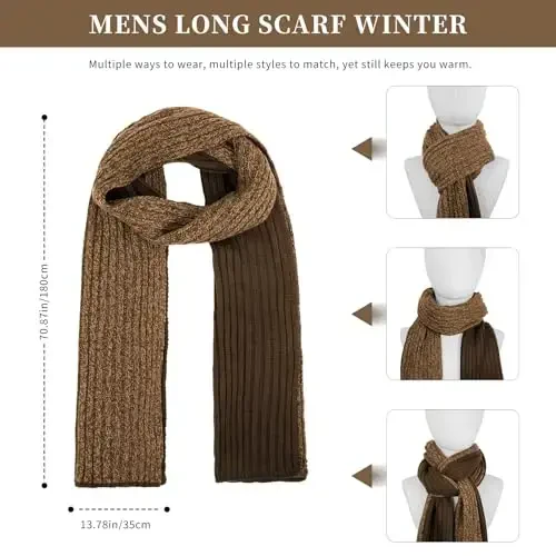 Winter Beanie Hats for Men Long Neck Scarf and Touchscreen Gloves Set with Fleece Lined Skull Caps Gifts for Men - 5