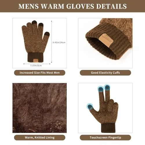 Winter Hats Scarf for Men with Touchscreen Gloves Men's Scaves and Beanie Hat Themal Glove Set for Men Women - 3