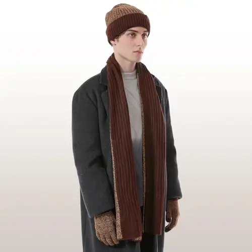 Winter Hats Scarf for Men with Touchscreen Gloves Men's Scaves and Beanie Hat Themal Glove Set for Men Women - 6