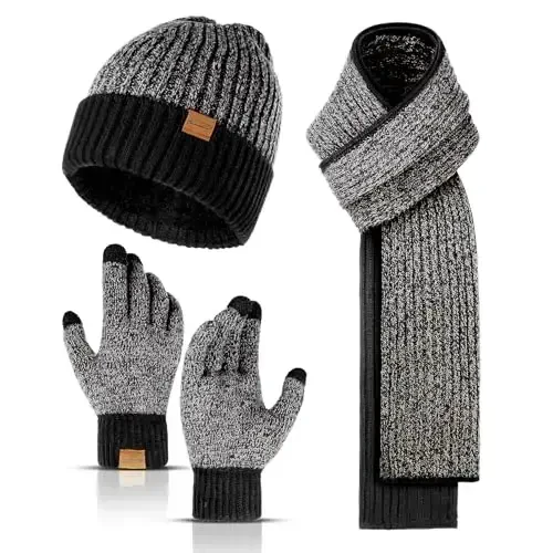 Winter Hats Scarf for Men with Touchscreen Gloves Men's Scaves and Beanie Hat Themal Glove Set for Men Women - 1