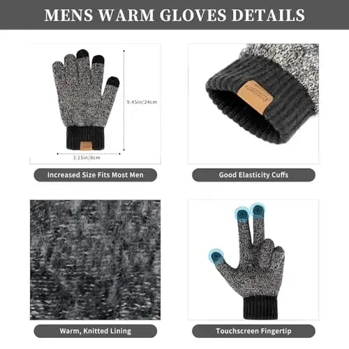 Winter Hats Scarf for Men with Touchscreen Gloves Men's Scaves and Beanie Hat Themal Glove Set for Men Women - 3