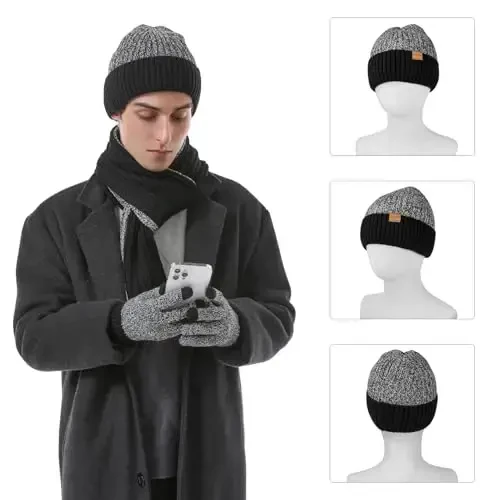 Winter Hats Scarf for Men with Touchscreen Gloves Men's Scaves and Beanie Hat Themal Glove Set for Men Women - 6