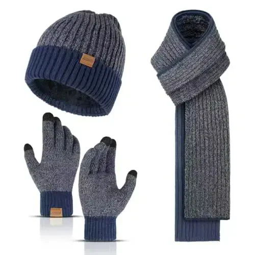 Winter Hats Scarf for Men with Touchscreen Gloves Men's Scaves and Beanie Hat Themal Glove Set for Men Women - Modazone