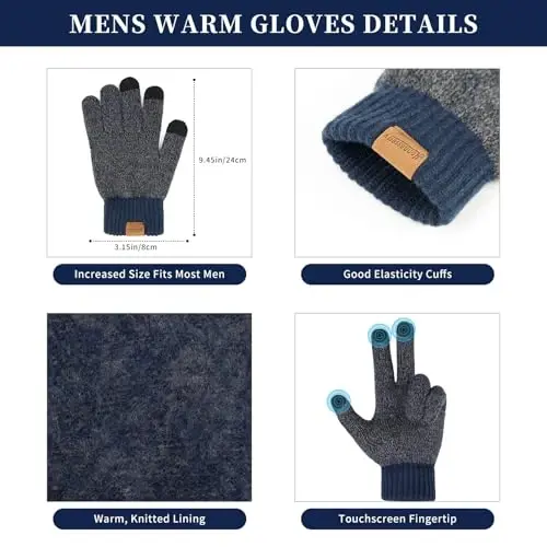 Winter Hats Scarf for Men with Touchscreen Gloves Men's Scaves and Beanie Hat Themal Glove Set for Men Women - 3
