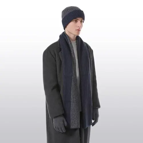 Winter Hats Scarf for Men with Touchscreen Gloves Men's Scaves and Beanie Hat Themal Glove Set for Men Women - 6
