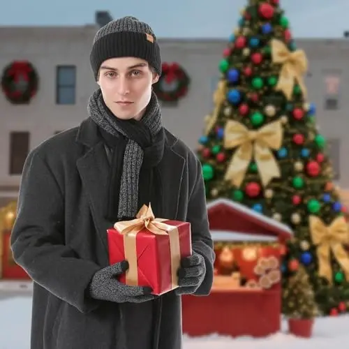 Winter Hats Scarf for Men with Touchscreen Gloves Men's Scaves and Beanie Hat Themal Glove Set for Men Women - 6