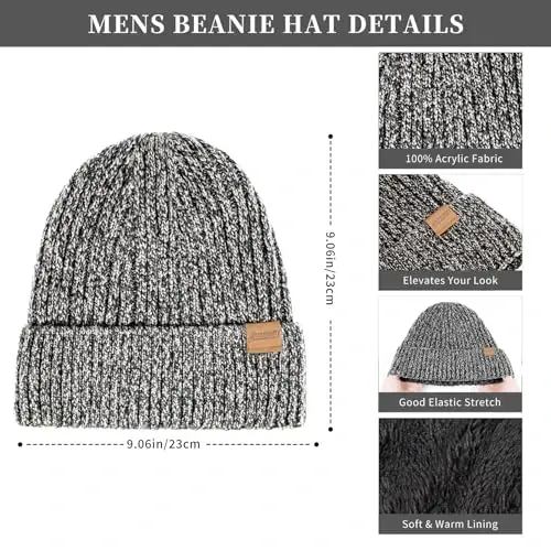 Winter Beanie Hats for Men Long Neck Scarf and Touchscreen Gloves Set with Fleece Lined Skull Caps Gifts for Men - HONNESSERRY (1)