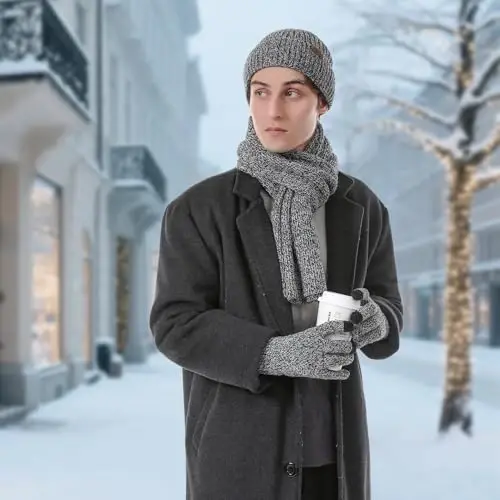 Winter Beanie Hats for Men Long Neck Scarf and Touchscreen Gloves Set with Fleece Lined Skull Caps Gifts for Men - 6