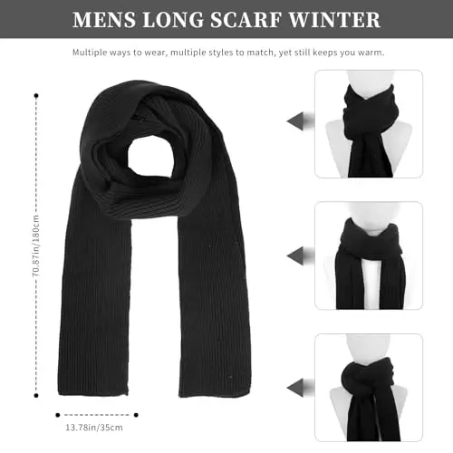 Winter Beanie Hats for Men Long Neck Scarf and Touchscreen Gloves Set with Fleece Lined Skull Caps Gifts for Men - 1
