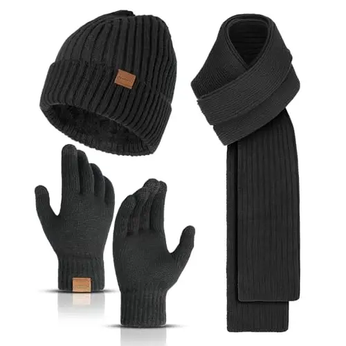 Winter Hats Scarf for Men with Touchscreen Gloves Men's Scaves and Beanie Hat Themal Glove Set for Men Women - 1