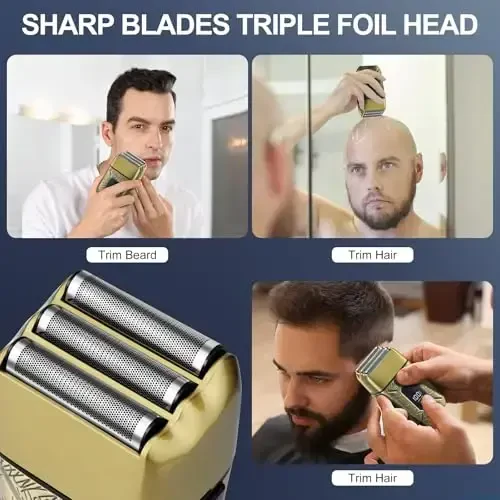 Dumite Electric Shavers for Men,Waterproof Powerful Motor Electric Razor,Head Shavers for Bald Men,Triple Foil Beard Trimmer,Barber Supplies LED Displays & USB Charging Shaver, Gifts - 7