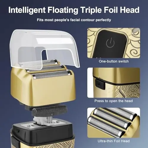 Dumite Electric Shavers for Men,Waterproof Powerful Motor Electric Razor,Head Shavers for Bald Men,Triple Foil Beard Trimmer,Barber Supplies LED Displays & USB Charging Shaver, Gifts - DUMITE (1)