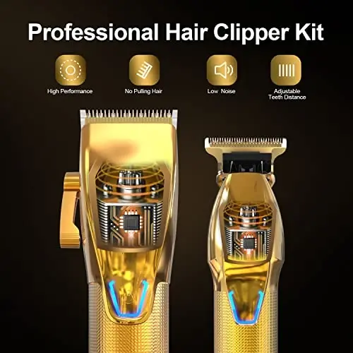 Dumite Cordless Hair Clippers for Men,Professional Hair Clippers Trimmer Kit,Barber Fading Clipper and Zero Gap T-Blade Trimmer Set with LED Display for Mens Gifts(Gold) - 10