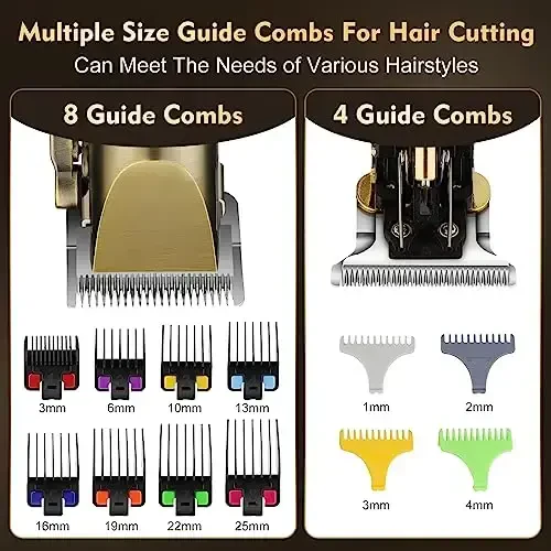 Dumite Professional Hair Clippers for Men,Hair Clippers+T-Blade Trimmer+Electric Shaver+Nose Hair Trimmer Set,4 in 1 Cordless Barber Hair Cutting Kit LCD Display Gifts (Gold) - 6