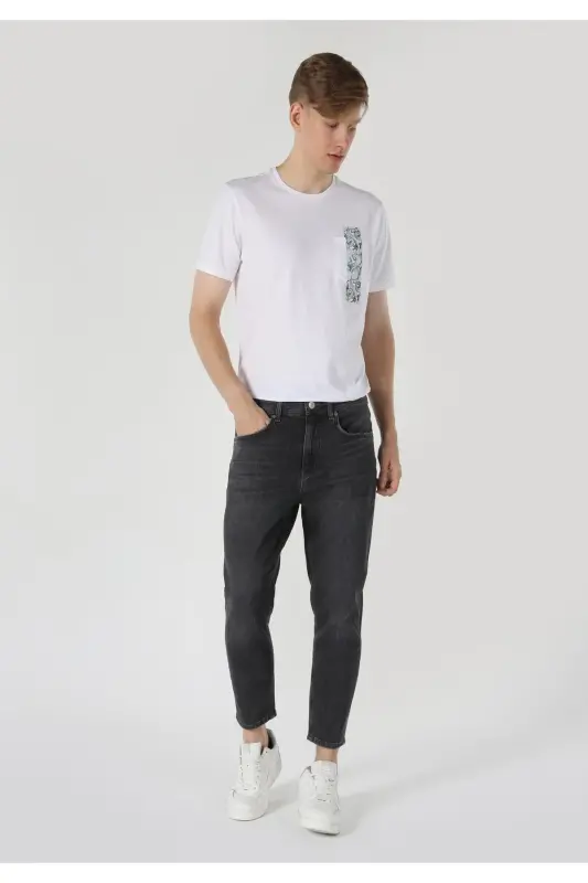 Carrot Fit Drop Crotch Havuç Paça Erkek Fermuarlı İndigo Jean Pantolon - Levy Wash - 1