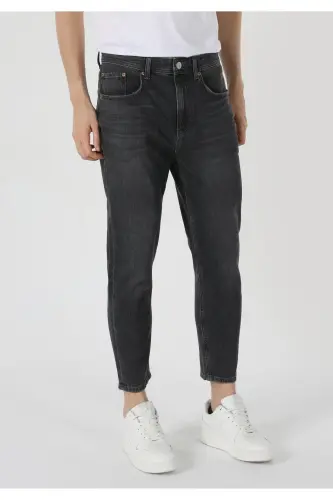 Carrot Fit Drop Crotch Havuç Paça Erkek Fermuarlı İndigo Jean Pantolon - Levy Wash - 4