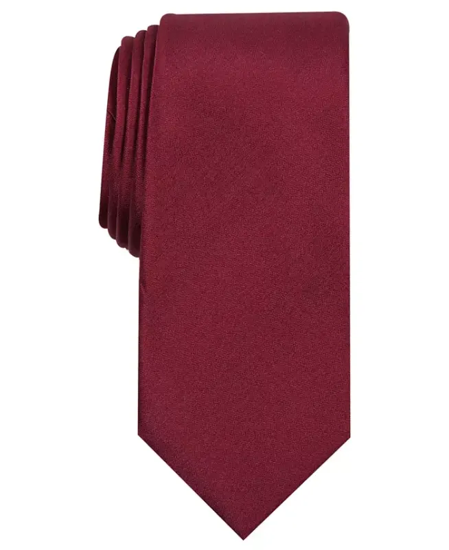 Men's Solid Texture Slim Tie, Created for Modazone - Burgundy - 1
