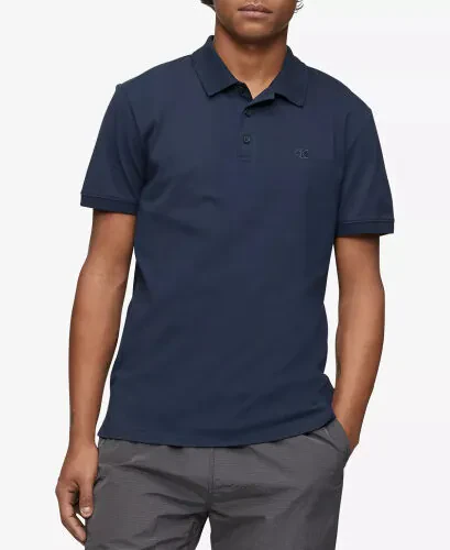Men's Regular-Fit Smooth Cotton Monogram Logo Polo Shirt-Dark Sapphire 