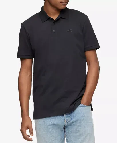 Men's Regular-Fit Smooth Cotton Monogram Logo Polo Shirt-Black Beauty 