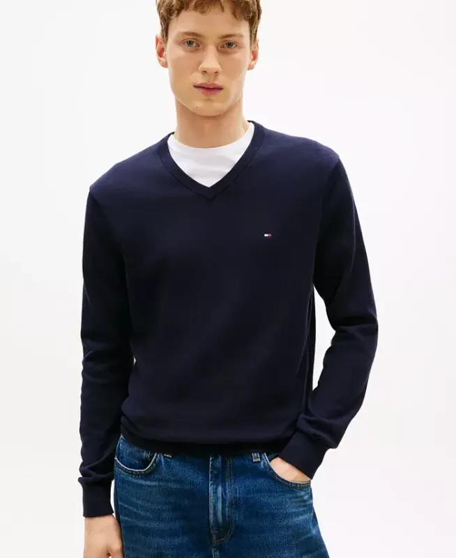 Men's Essential Cotton V-Neck Sweater - Desert Sky - TOMMY HILFIGER