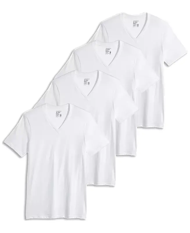 Men's Tagless 3-Pack V-Neck Undershirts + 1 Bonus Shirt, Created for Modazone - White - 1