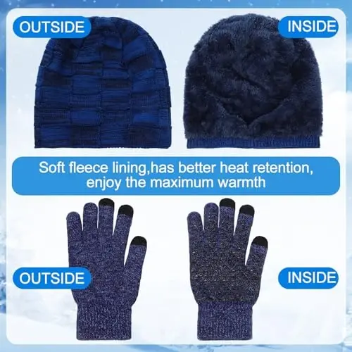 Geyoga 4 Pack Winter Hats for Men Beanie and Gloves Set, Winter Slouchy Beanie Hat Warm Gloves Lined Knit Thick - 5
