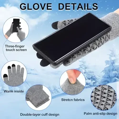 Geyoga 4 Pack Winter Hats for Men Beanie and Gloves Set, Winter Slouchy Beanie Hat Warm Gloves Lined Knit Thick - 4