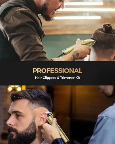 GLAKER Hair Clippers for Men,Professional Mens Hair Clippers Cordless Clippers for Hair Cutting,Precision Trimmer Kit Zero Gap Trimmer with LED Display 15 Guide Combs (Gold) - 2