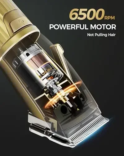 GLAKER Hair Clippers for Men,Professional Mens Hair Clippers Cordless Clippers for Hair Cutting,Precision Trimmer Kit Zero Gap Trimmer with LED Display 15 Guide Combs (Gold) - 5
