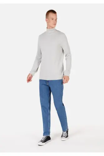 Regular Fit Turtle Neck Jakarlı Erkek Gri Kazak - 3