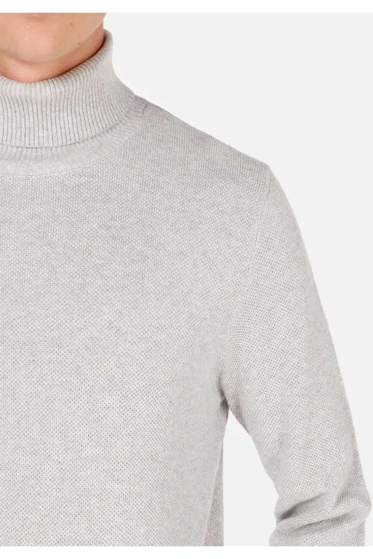 Regular Fit Turtle Neck Jakarlı Erkek Gri Kazak - 5