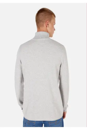 Regular Fit Turtle Neck Jakarlı Erkek Gri Kazak - GRİ - 2