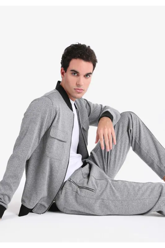 Slim Fit Erkek Gri Ceket - GRİ MELANJ - 4