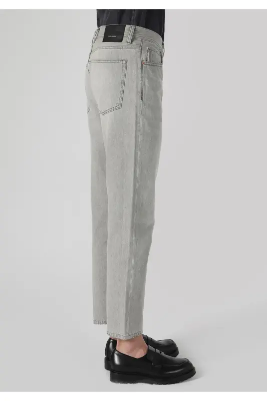 Loose Straight Fit Orta Bel Düz Paça Erkek Gri Jean Pantolon - NOIR WASH - 5