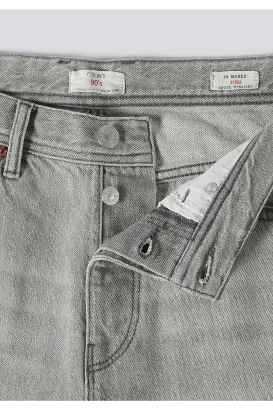 Loose Straight Fit Orta Bel Düz Paça Erkek Gri Jean Pantolon - NOIR WASH - 8