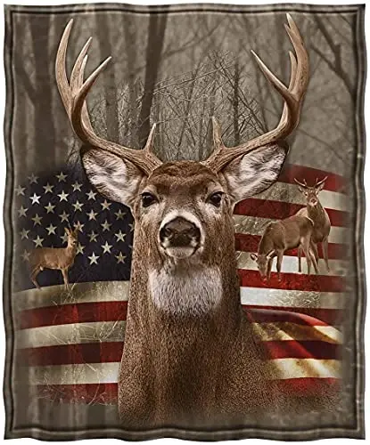 Jekeno American Flag Deer Blanket Gifts for Men, USA Flag Throw Blankets Hunting Gifts for Men Adult Kids Boys, Independence Day Deer Forest Decor for Home Bed Couch - JEKENO (1)