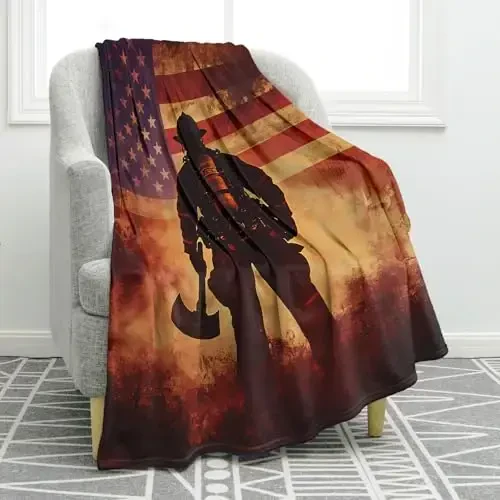 Jekeno Firefighter Gifts for Men, American Flag Blanket USA Flag Print Warm Soft Throw Blanket, Firefighter Gifts Decor for Bedroom Sofa Bed Office 50