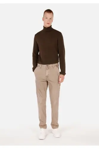 Regular Fit Turtle Neck Jakarlı Erkek Kahverengi Kazak - KAHVERENGİ - 3