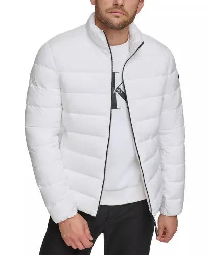 Men's Quilted Infinite Stretch Water-Resistant Puffer Jacket-White - CALVIN KLEIN