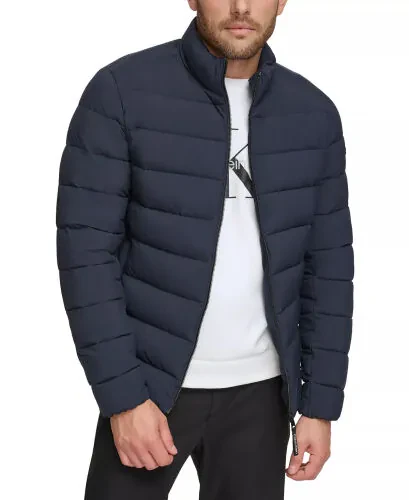 Men's Quilted Infinite Stretch Water-Resistant Puffer Jacket-True Navy - Calvin Klein