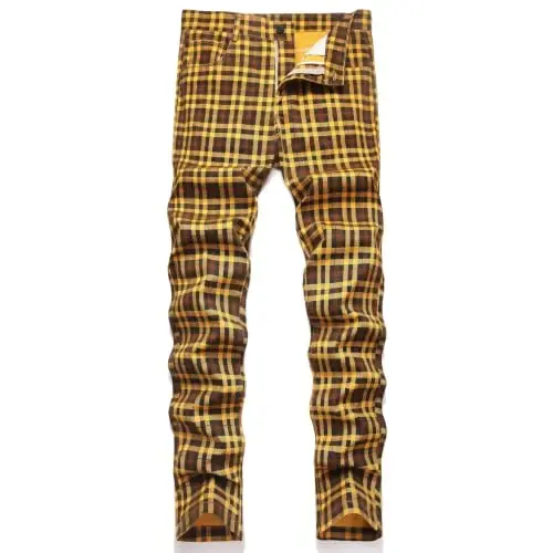 Keevoom Plaid Pants for Men Stretch Skinny Slim Fit Flat-Front Casual Fashion Comfy Solid Pencil Business Dress Chinos Pants - KEEVOOM