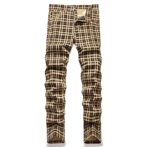 Keevoom Plaid Pants for Men Stretch Skinny Slim Fit Flat-Front Casual Fashion Comfy Solid Pencil Business Dress Chinos Pants - 1