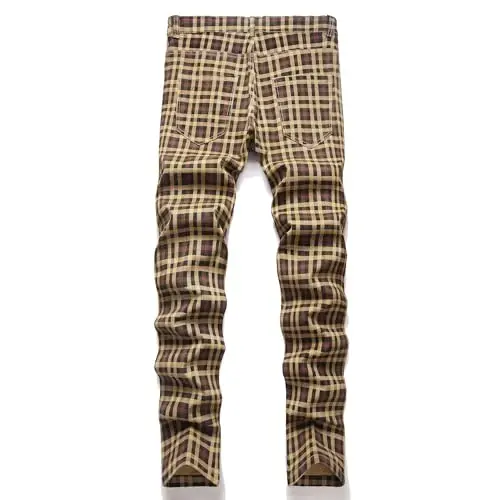 Keevoom Plaid Pants for Men Stretch Skinny Slim Fit Flat-Front Casual Fashion Comfy Solid Pencil Business Dress Chinos Pants - 3