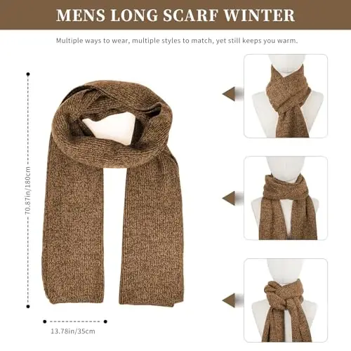 Winter Beanie Hats for Men Long Neck Scarf and Touchscreen Gloves Set with Fleece Lined Skull Caps Gifts for Men - 5