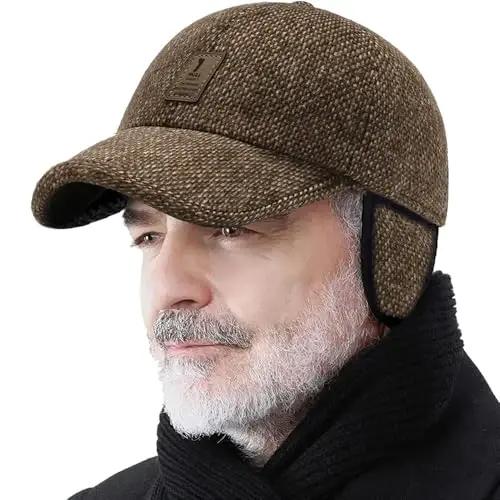 Winter for Men Outdoor Hat, Adjustable Warm Sport Golf Baseball Cap Hats Dad Caps Earflaps Thicken 55-60CM (Brown) 