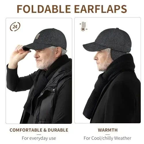 Winter for Men Outdoor Hat, Adjustable Warm Sport Golf Baseball Cap Hats Dad Caps Earflaps Thicken 55-60CM (Brown) - 3