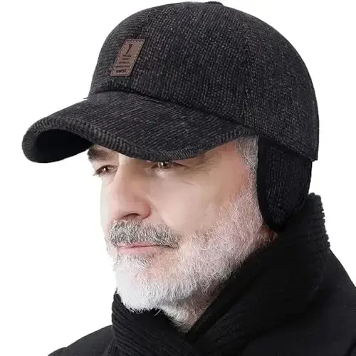 Winter for Men Outdoor Hat, Adjustable Warm Sport Golf Baseball Cap Hats Dad Caps Earflaps Thicken 55-60CM (Brown) - WINTER