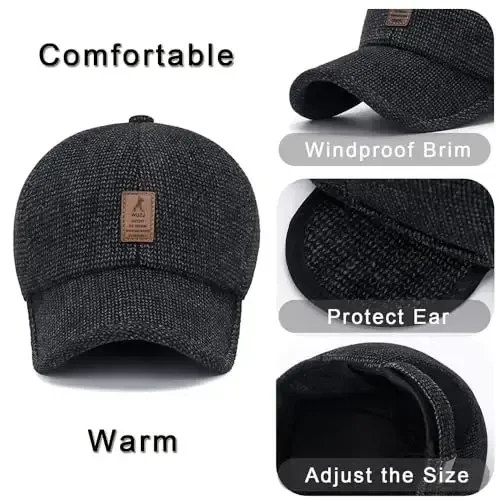 Winter for Men Outdoor Hat, Adjustable Warm Sport Golf Baseball Cap Hats Dad Caps Earflaps Thicken 55-60CM (Brown) - 6
